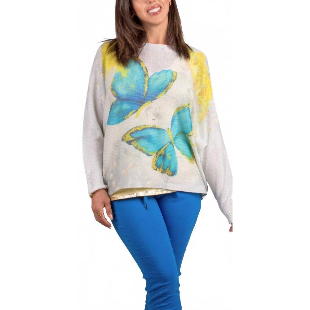 NEW GIGI MODA daria batwing sweater with butterfly print in white